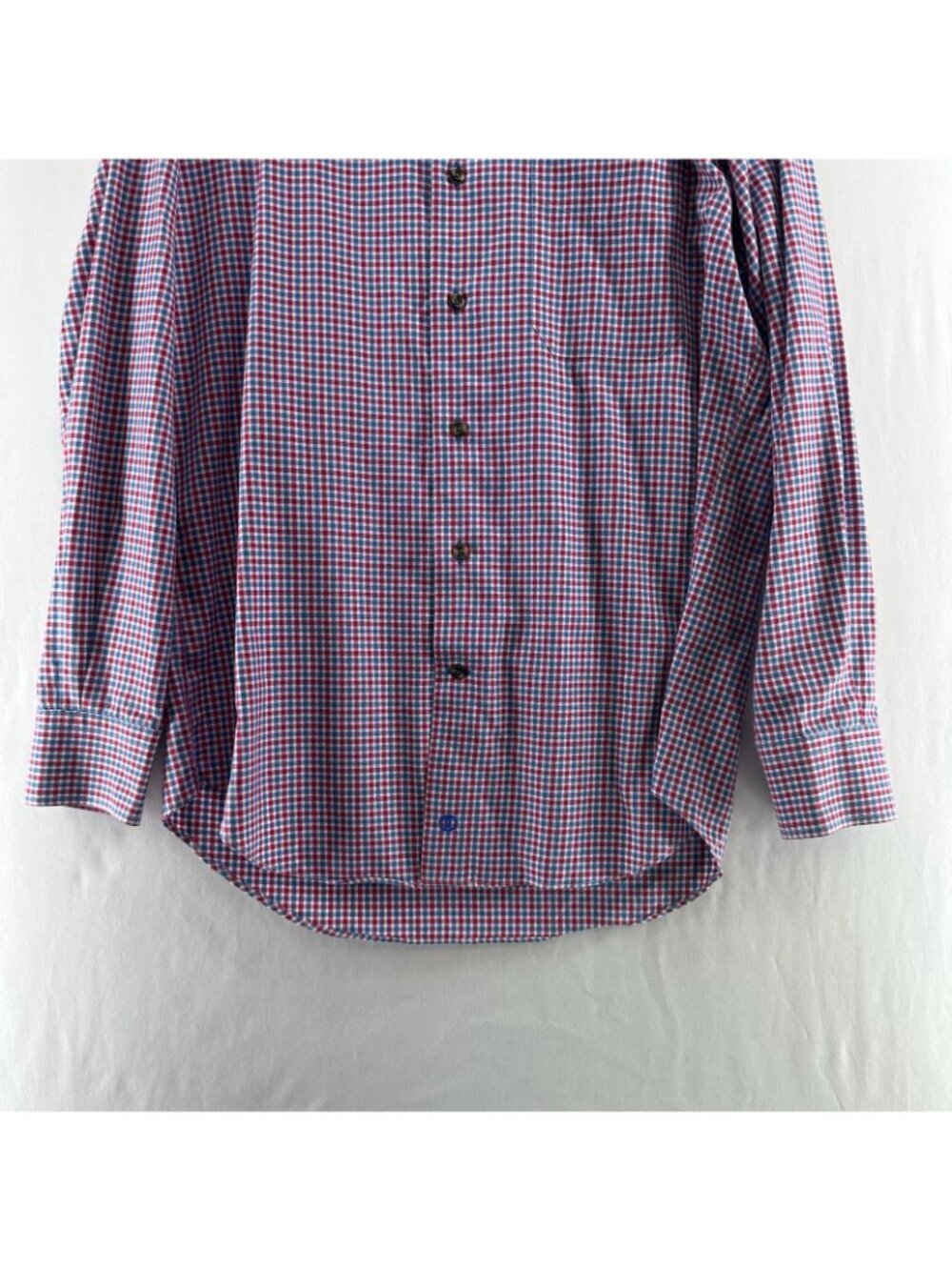 David Donahue Button Down Shirt Men M 100% Cotton Long Sleeve Gingham Red/ Blue - Picture 4 of 12